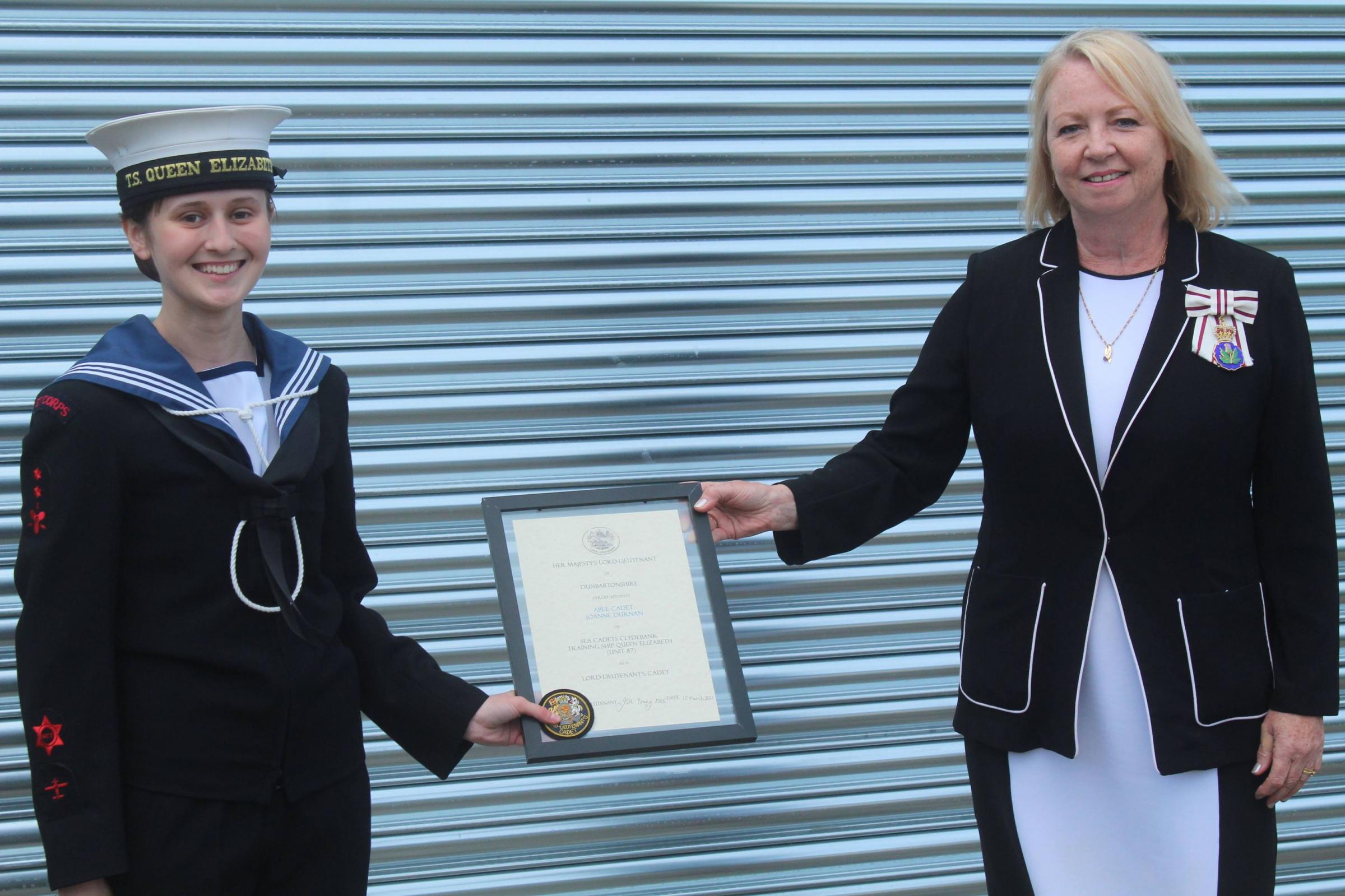Clydebank Sea Cadet Joanne Durnan hailed as she receives award from Lord Lieutenant