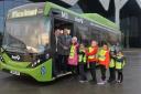 Pupils from St Joseph’s Primary School hopped aboard the new electric buses. Picture: Kirsty Anderson