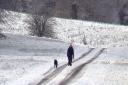 A person walking their dog in the snow. Credit: PA