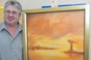 Jim O'Donnell with his painting of the Titan Crane in 2008
