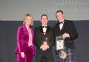 School Chef of the Year Donald McInnes of Clydebank High School with (right) Kevin Simpson of category sponsor Inspire Catering and event host, BBC presenter Kaye Adams