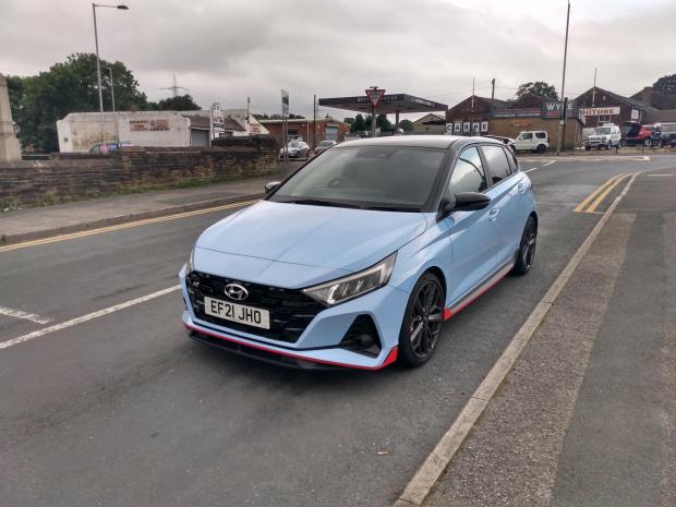 Clydebank Post: The Hyundai i20 N on test in the Low Moor area of Bradford, West Yorkshire