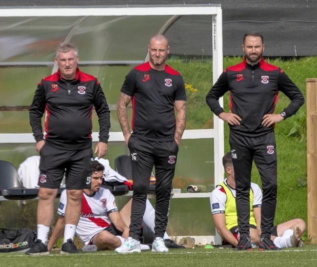 Gordon Moffat, right, says he still has trust in his players despite the 4-0 loss at Benburb that ended Clydebank’s run of nearly two years without defeat away from home (Photo - Stevie Doogan)