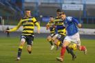 Robbie Buchanan came close with this effort for Cowden in the match against Stranraer on Saturday. Photo: Dave Wardle.