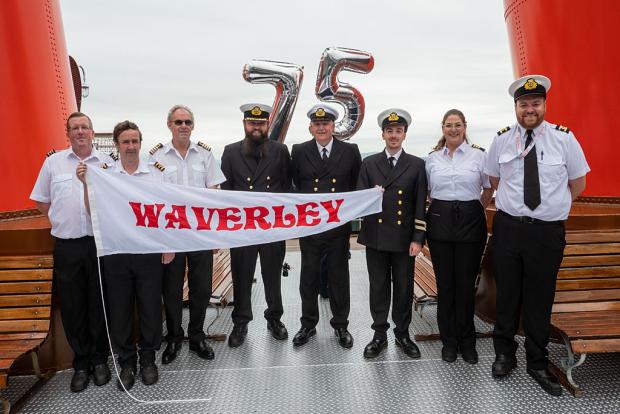 Clydebank Post: The Waverley crew celebrating the vessel's 75th anniversary