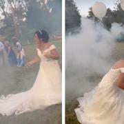 Watch Knightswood bride escape smoke with guests after wedding flare fail