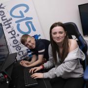 Hannah McGhee and Cole Harvey in the edit suite