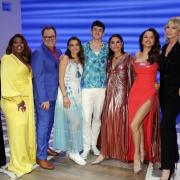 Tobias Turley and Stevie Doc with the Mamma Mia! I Have A Dream judges and Judy Craymer