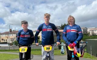 [Left to right] Rhys Dougan, Harrison Bell, and Lewis Nimmo-Smith all competed at the UCI BMX World Championships