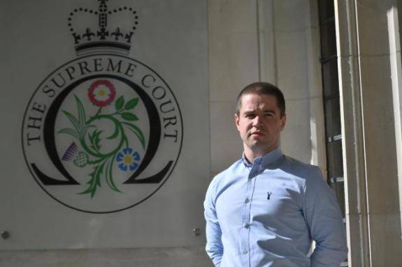 Clydebank Post: Sam Hallam outside the UK Supreme Court before he and Victor Nealon fought for miscarriage of justice. Photo: Victoria Jones/PA Wire Clydebank Post: Sam Hallam outside the UK Supreme Court before he and Victor Nealon fought for miscarriage of justice. Photo: Victoria Jones/PA Wire